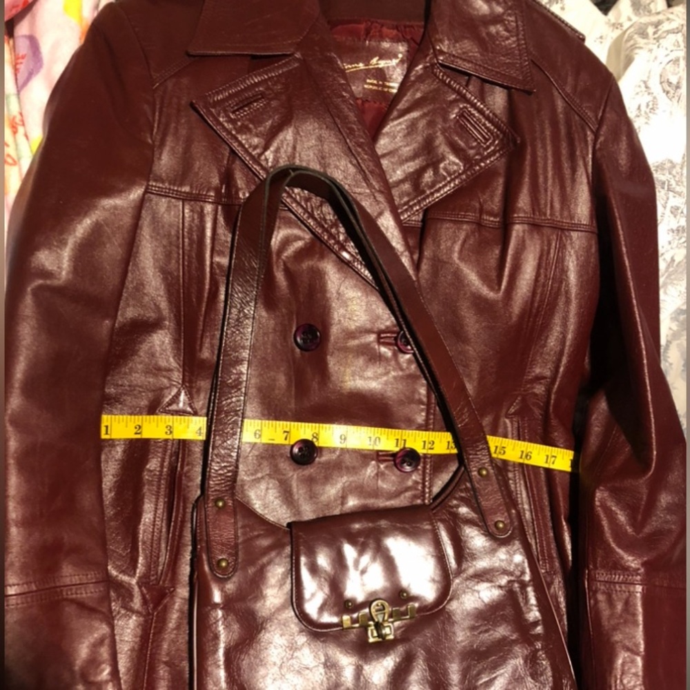 Vintage  Etienne Aigner Burgundy Leather double breasted Jacket Size 16